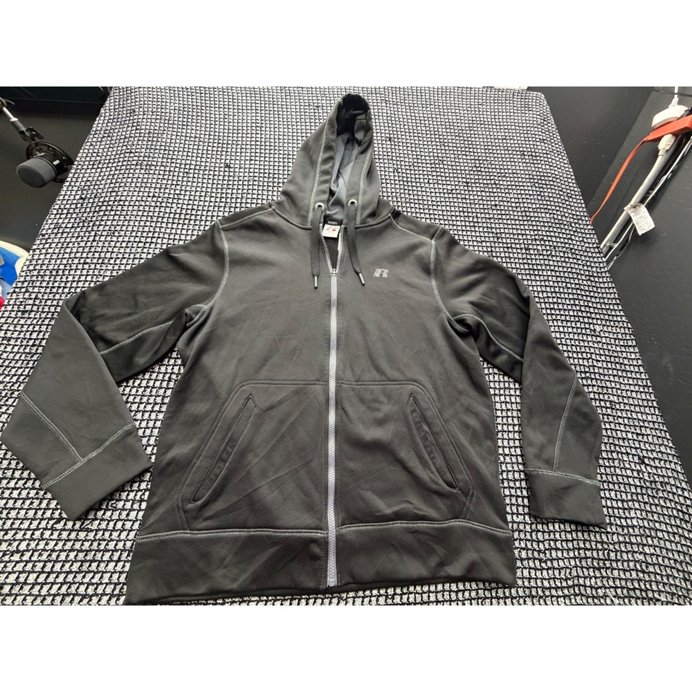 Russell Athletic Full Zip Hoodie Mens Medium Black Performance